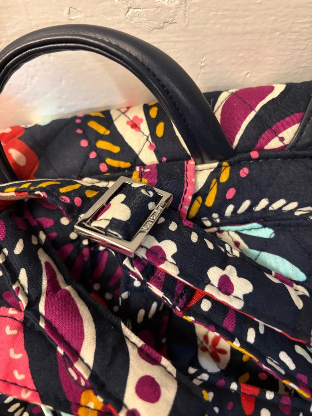 Vera Bradley Quilted Navy Backpack with Multi-Color Paisley Retired Pattern